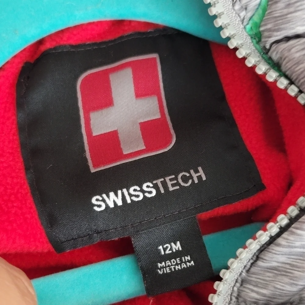 Swiss Tech 12 Months Gray Dinosaur Full‎ Zip Puffer Jacket